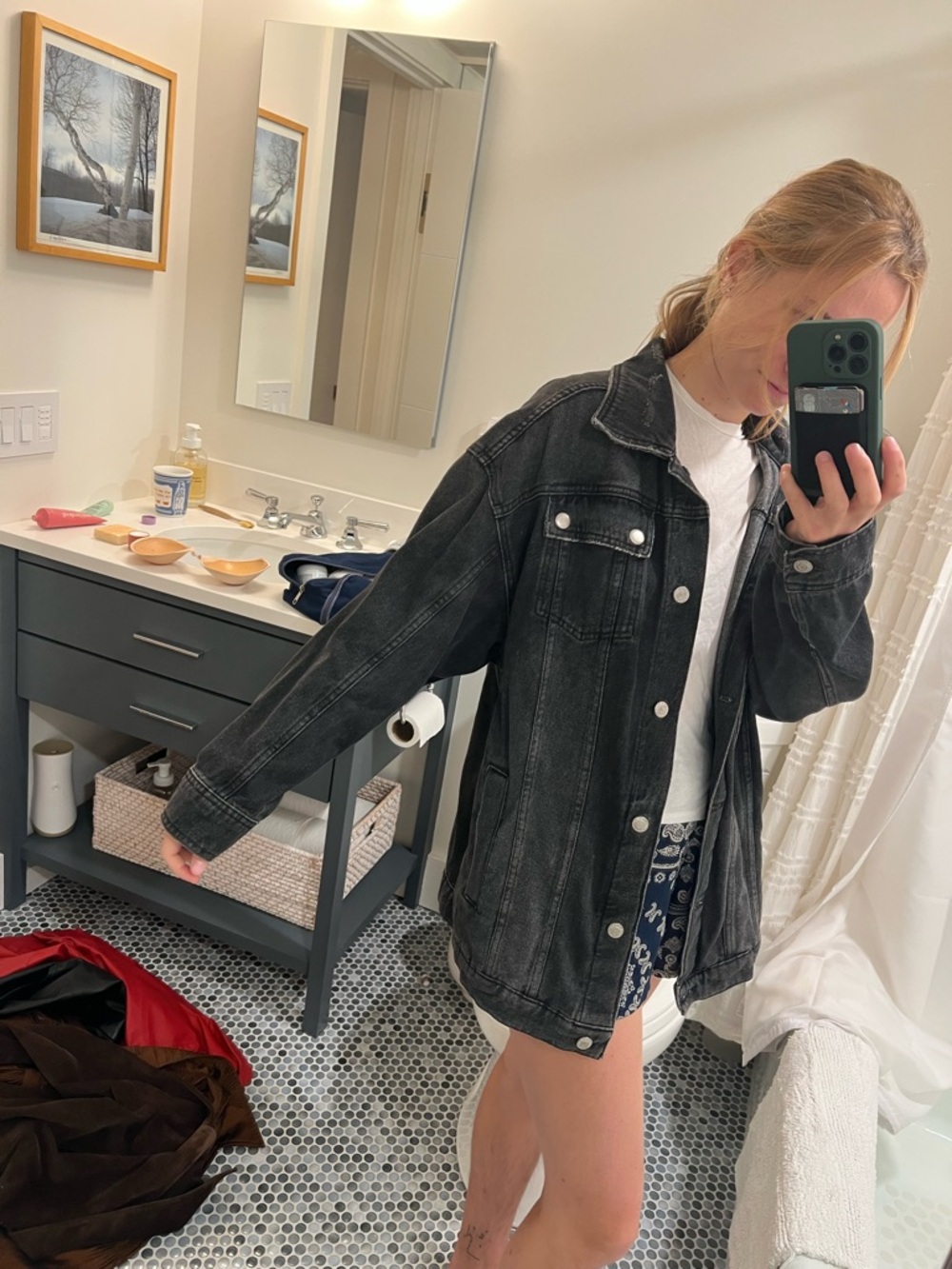 Anthropologie Black Washed Denim Jacket